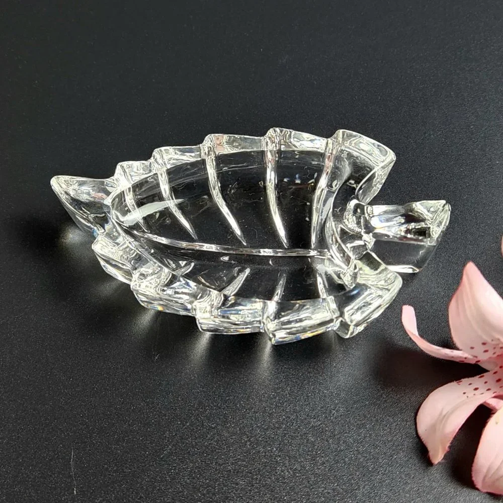 Vintage Crystal Leaf Shaped Ring Dish - 4 1/4